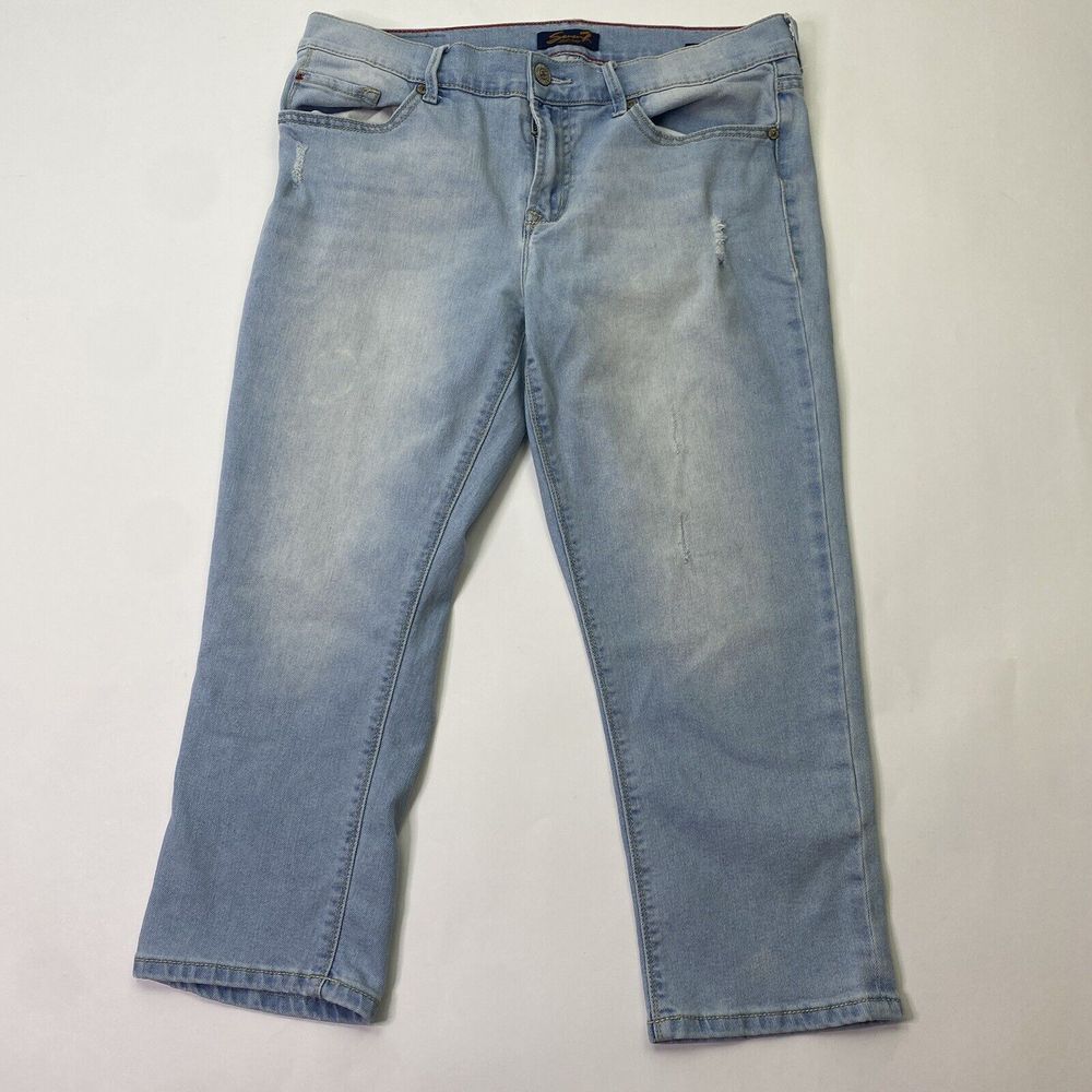 Seven 7 Womens Jeans Capri Blue Denim Light Wash Size 10 Girlfriend*